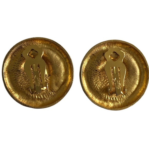 Ellen Designs Clip Button Earrings Brushed Gold Elephant Signed 1980s - Picture 2 of 8